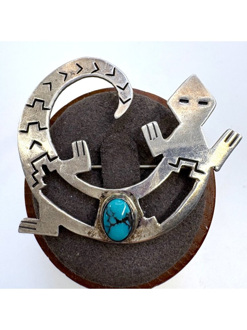 Turquoise Native American Lizard Brooch Sterling Silver 925 Size 2" Length